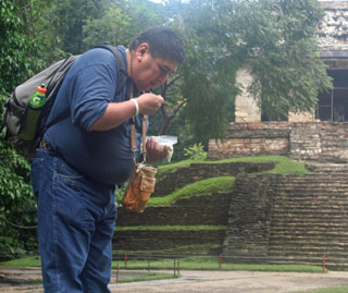 Hopi Alvin Taylor making an offering at Palenque