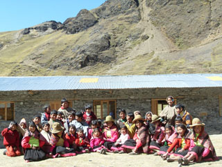 Students in front of school